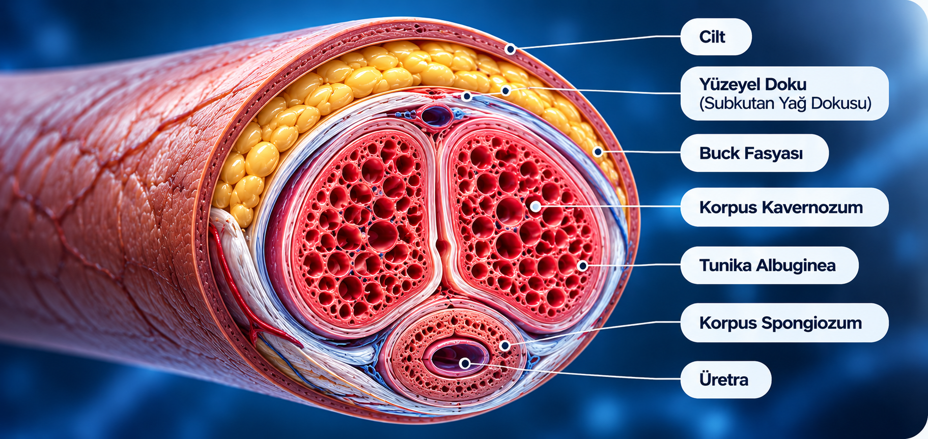 Penis anatomisi ve çevresel ölçümü temsil eden medikal grafik