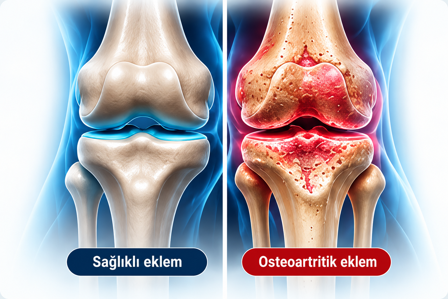 Sağlıklı diz ve osteoartritli diz karşılaştırması