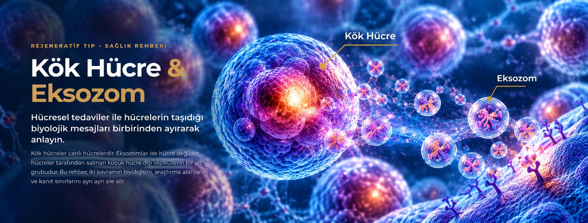 Kök hücre ve eksozom biyolojisini temsil eden hücresel medikal görsel